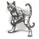 A cat boxer stands in a fighter's stance wearing boxing gloves Black tattoo tattoo design idea