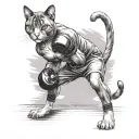 A cat boxer stands in a fighter's stance wearing boxing gloves Black tattoo tattoo design idea