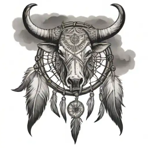 Longhorn in a dreamcatcher tattoo design idea