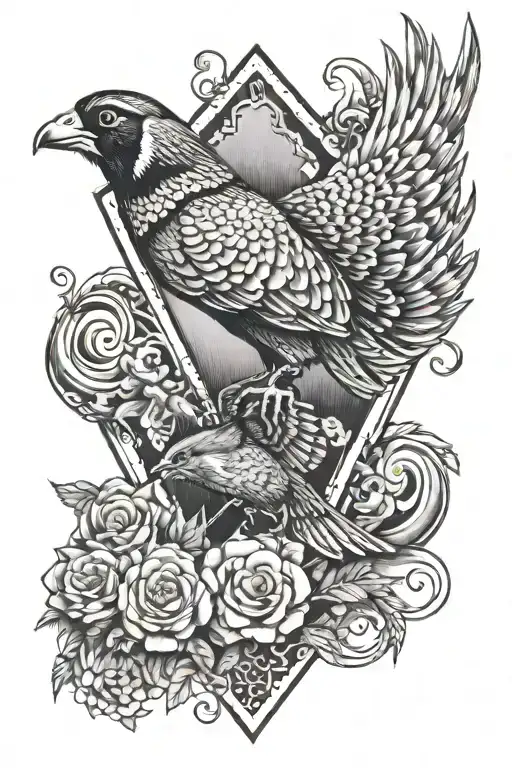 shotgun with pheasants flying out either side to form a dimond shape  tattoo design idea