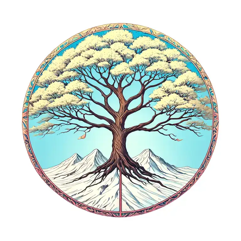 "Tree of life in front of mount" Tree Of Life tattoo design idea