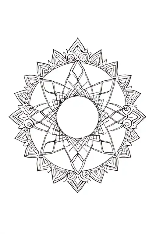I would like a tattoo in the back in diamond or round geometric es feminine a pervit style berber mandala with thick line tattoo design idea