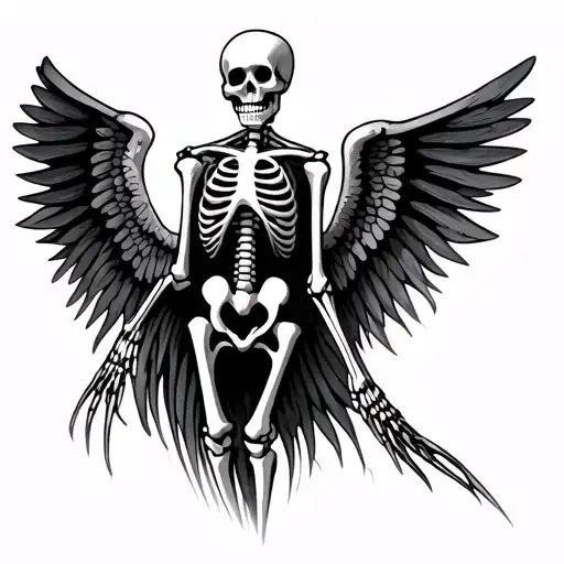 skeleton wings spread wide tattoo design idea