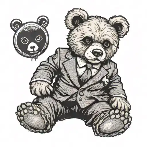 A Teddy bear in a suit instead of eye x sign tattoo design idea