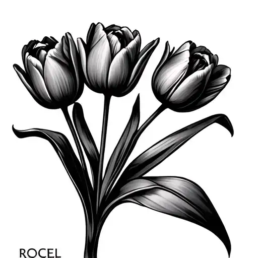 tulips with name rocel the name was not so obvious tattoo design idea