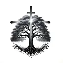 tree of life with light cross tattoo design idea