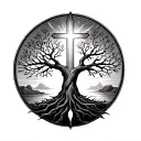 tree of life with light cross tattoo design idea