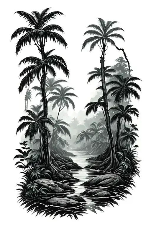 rainforest landscape tattoo featuring elements tattoo design idea