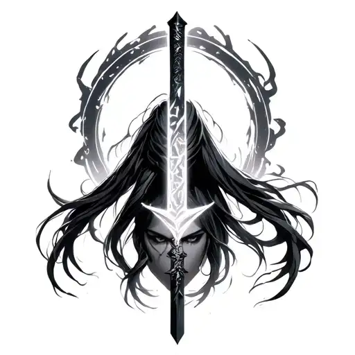 akali kunai with halo energy sword tattoo design idea