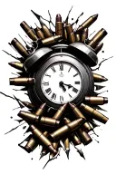 broken clock with shotgun shells tattoo design idea