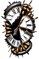 broken clock with shotgun shells tattoo design idea