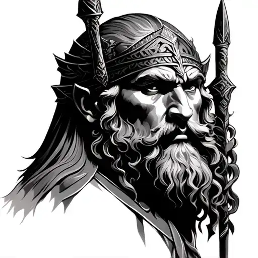 Slavic God Veles Stations Style Portrait tattoo design idea