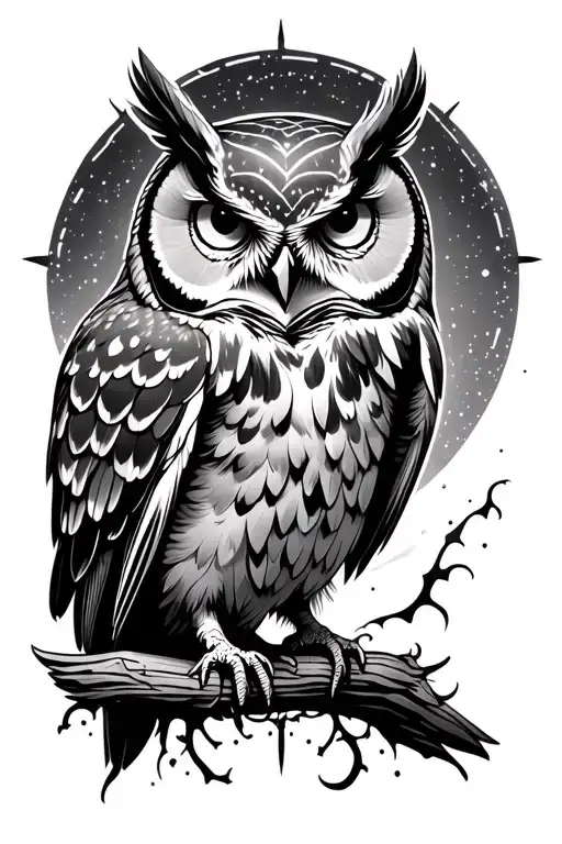 owl memento mori cosmic tattoo design idea