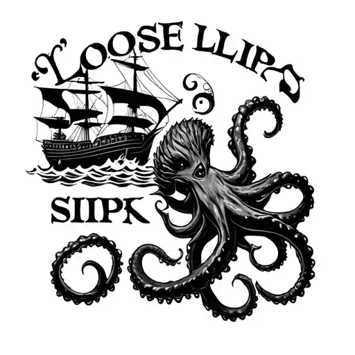 "Loose lips sink ships" Kraken pulling a ship tattoo design idea