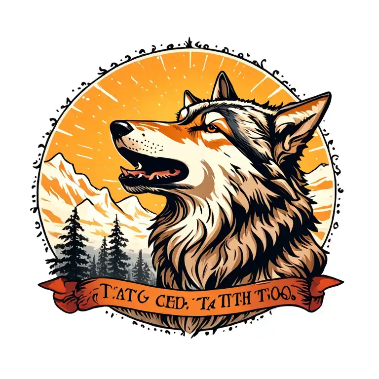 wolf howling tattoo design idea