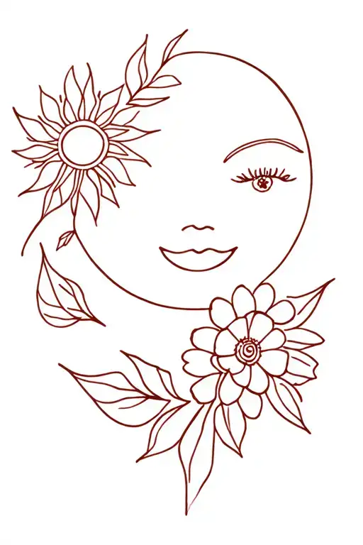 sun and smile face and flowers tattoo design idea