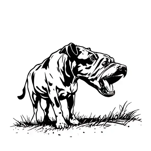 big mastiff dog snarling at a cow with a burrito in it's mouth tattoo design idea