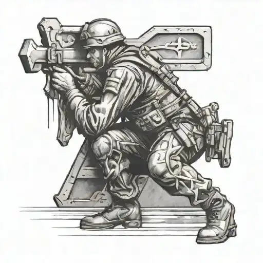soldier kneeling infront of a cross tattoo tattoo design idea