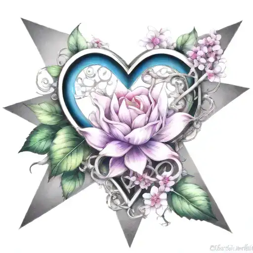 colorful infinity symbol triangle blooming heart shaped lock tattoo design idea