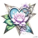 colorful infinity symbol triangle blooming heart shaped lock tattoo design idea