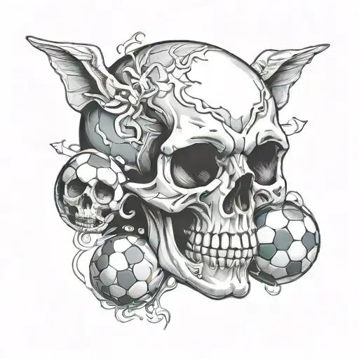 skull and soccer ball morphing tattoo design idea