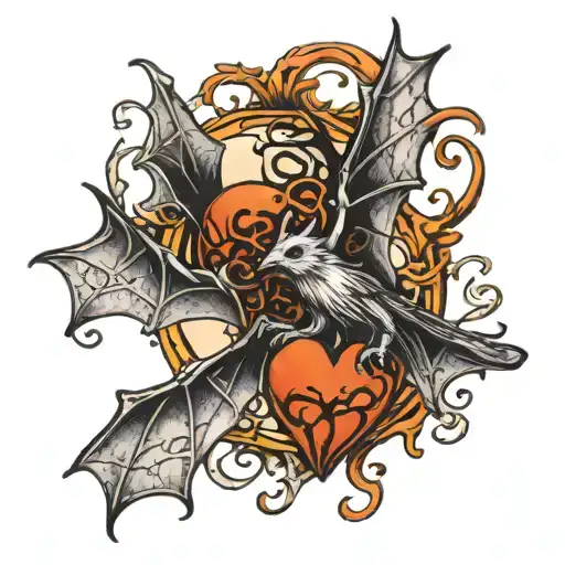 haunt me spooky heart bat webs entwined tattoo design idea