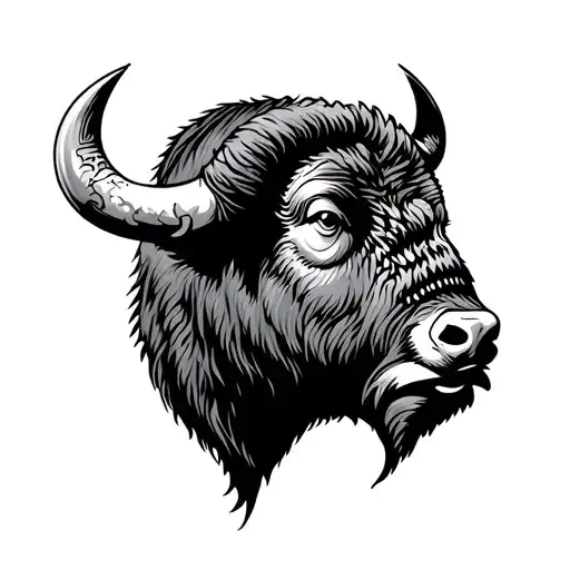 geographical Bison head representing hardship and perseverance  tattoo design idea