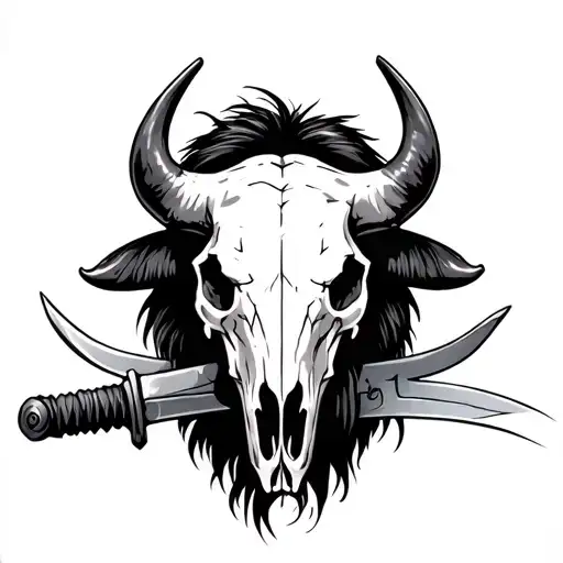 Buffalo skull with sword tattoo design idea
