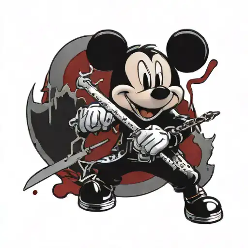 mickey mouse holding a bloody knife tattoo design idea