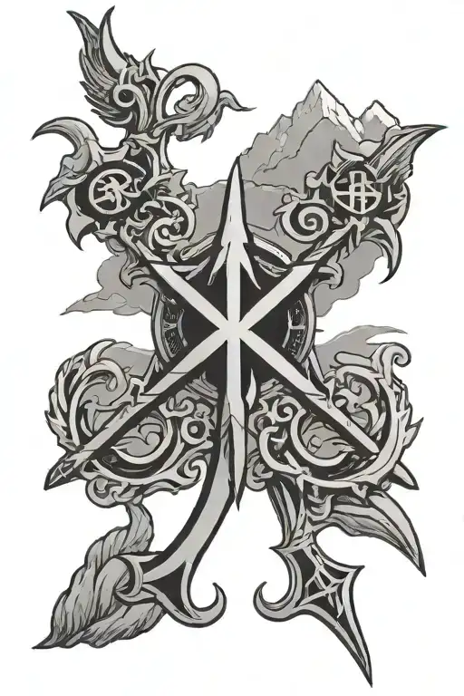 Chi-Rho with mountians in th background tattoo design idea