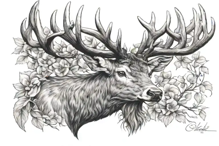 stags head tattoo design idea