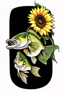 Bass fish with sunflower tattoo design idea