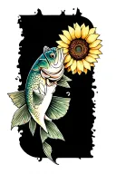 Bass fish with sunflower tattoo design idea
