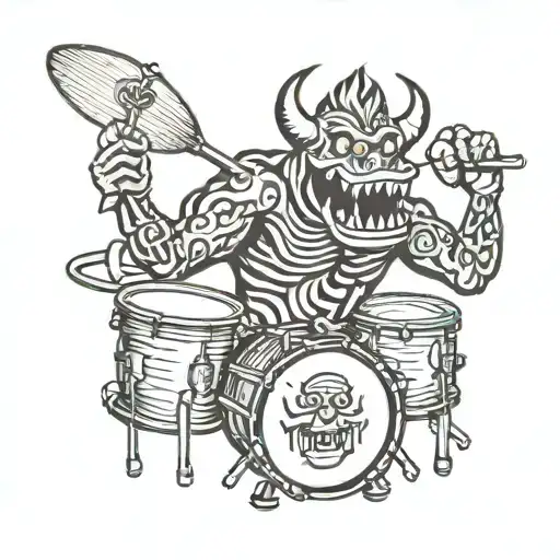 monster playing drums tattoo design idea