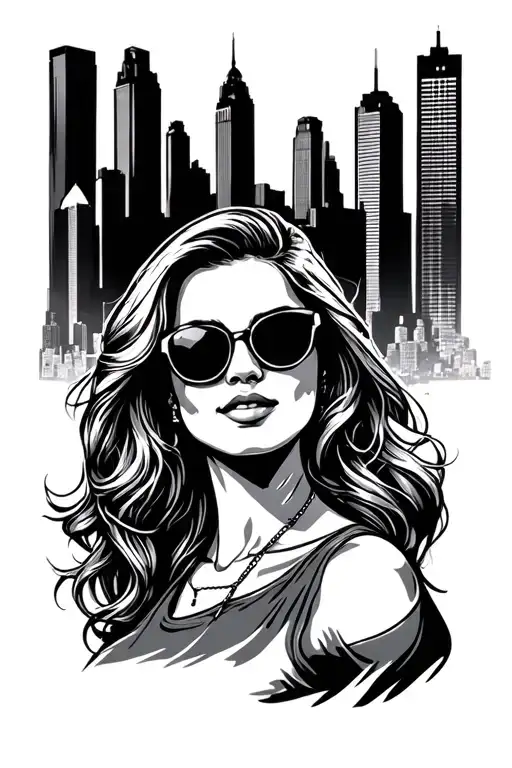 Chicago skyline woman with aviators tattoo design idea