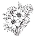 daffodil, poppy, gerbera, carnation, kowhai, pohutukawa, sunflower, cherry blossom, short gerbera bouquet tattoo design idea