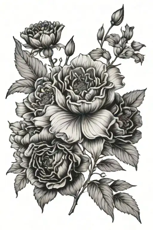 july birth flower june birth flower october birth flower November birth flower bouquet tattoo design idea