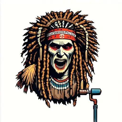 "Indigenous Plumbing " dreadlock painted face Native American plumber using drill tattoo design idea