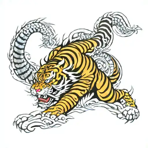 dragon and tiger hit samurai warrior tattoo design idea