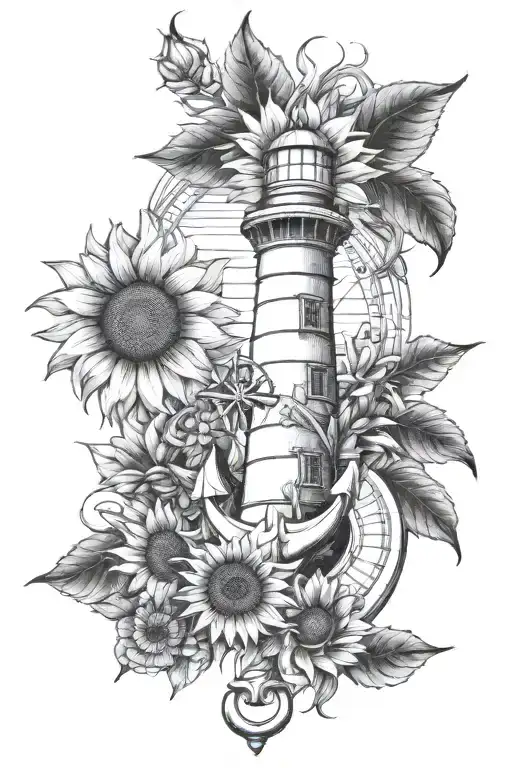 Anchor, Compass, Lighthouse, Sunflower tattoo design tattoo design idea