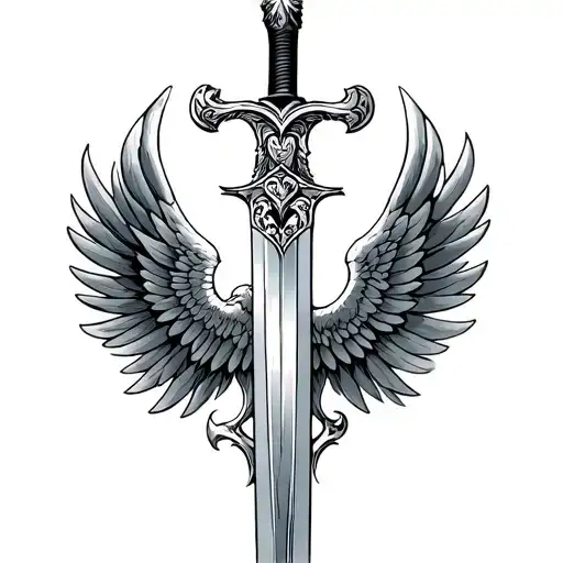 San Miguel Arcangel sword with wings tattoo design idea