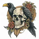 skull and raven holding tattoo design idea