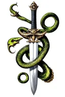 A sword with a snake and a semi colon symbol morphing tattoo design idea