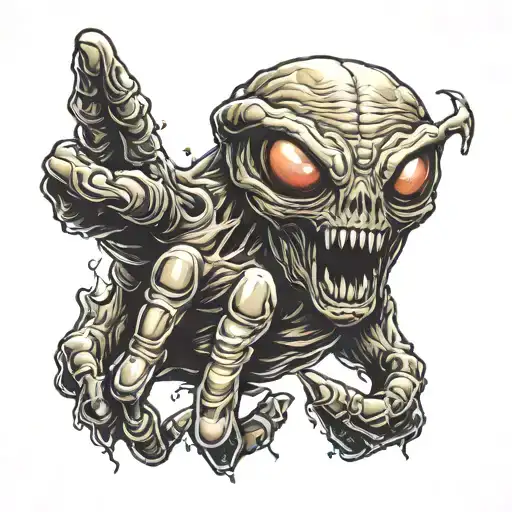 Alien holding up 3 fingers tattoo design idea