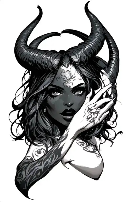 female devil shhh tattoo design idea