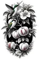 peach tree and humming birds tattoo design idea