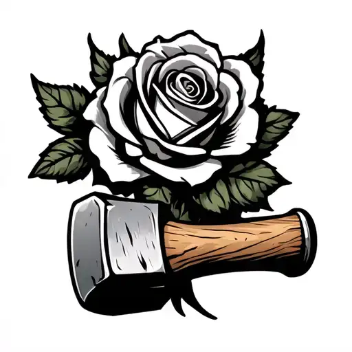 old and worn Sledgehammer with a rose on on the face of the hammer tattoo design idea