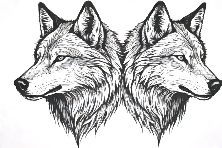 angry and sad two wolfs heads tattoo design idea
