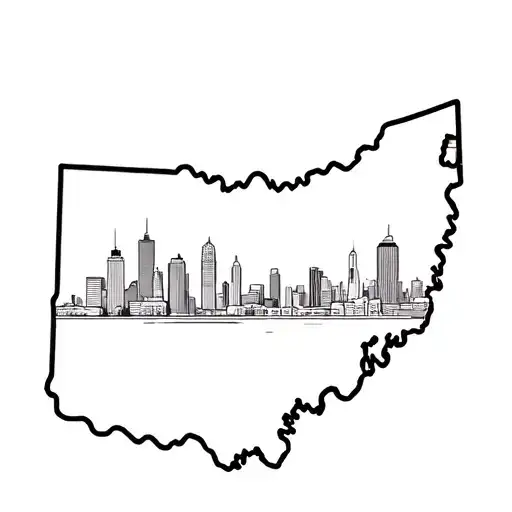 ohio state outline with Austin city skyline in the background tattoo design idea