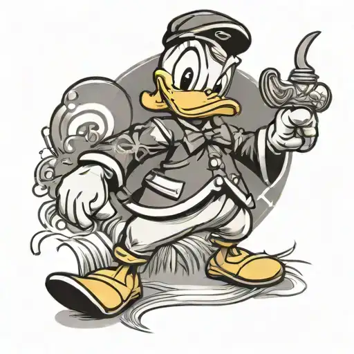 Donald Duck in Japanese style tattoo design idea